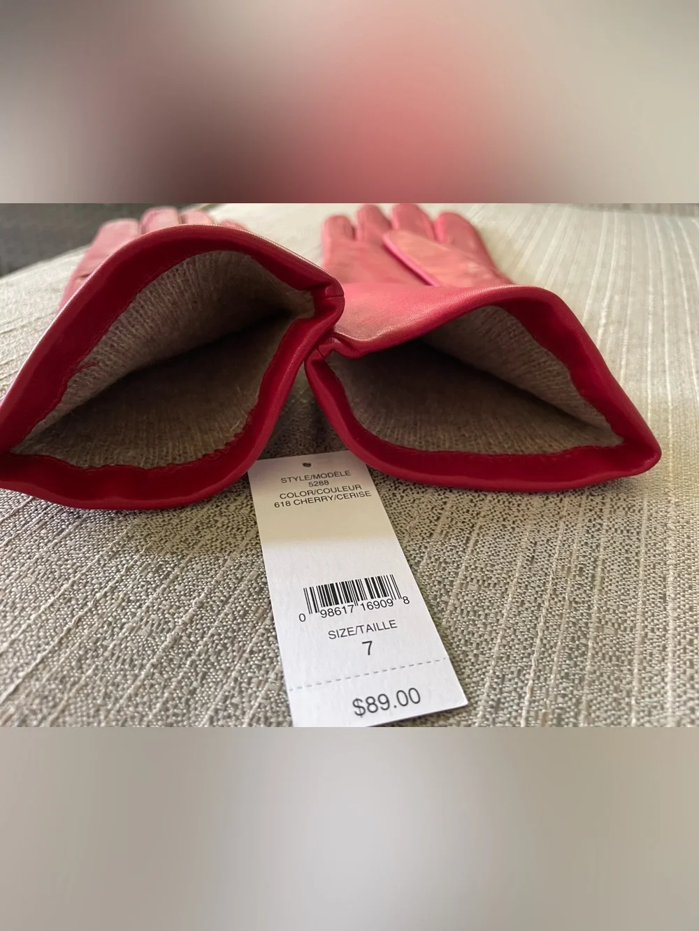 Lord & Taylor Red Leather Long Gloves
